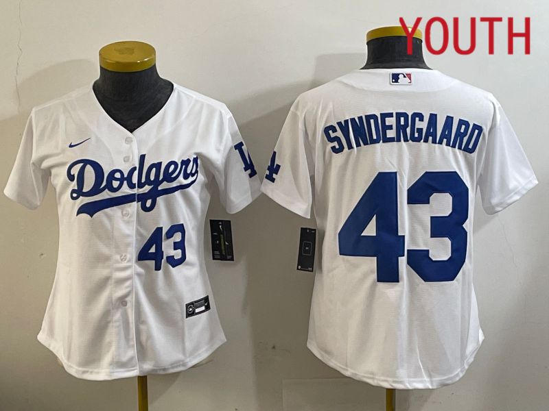 Youth Los Angeles Dodgers #43 Syndergaard White Game 2024 Nike MLB Jersey style 11202->youth mlb jersey->Youth Jersey